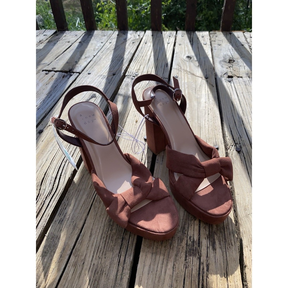 New! Block Heel Ankle Strappy Sandals Burnt Reddish Brown Cushioned Boho Beachy